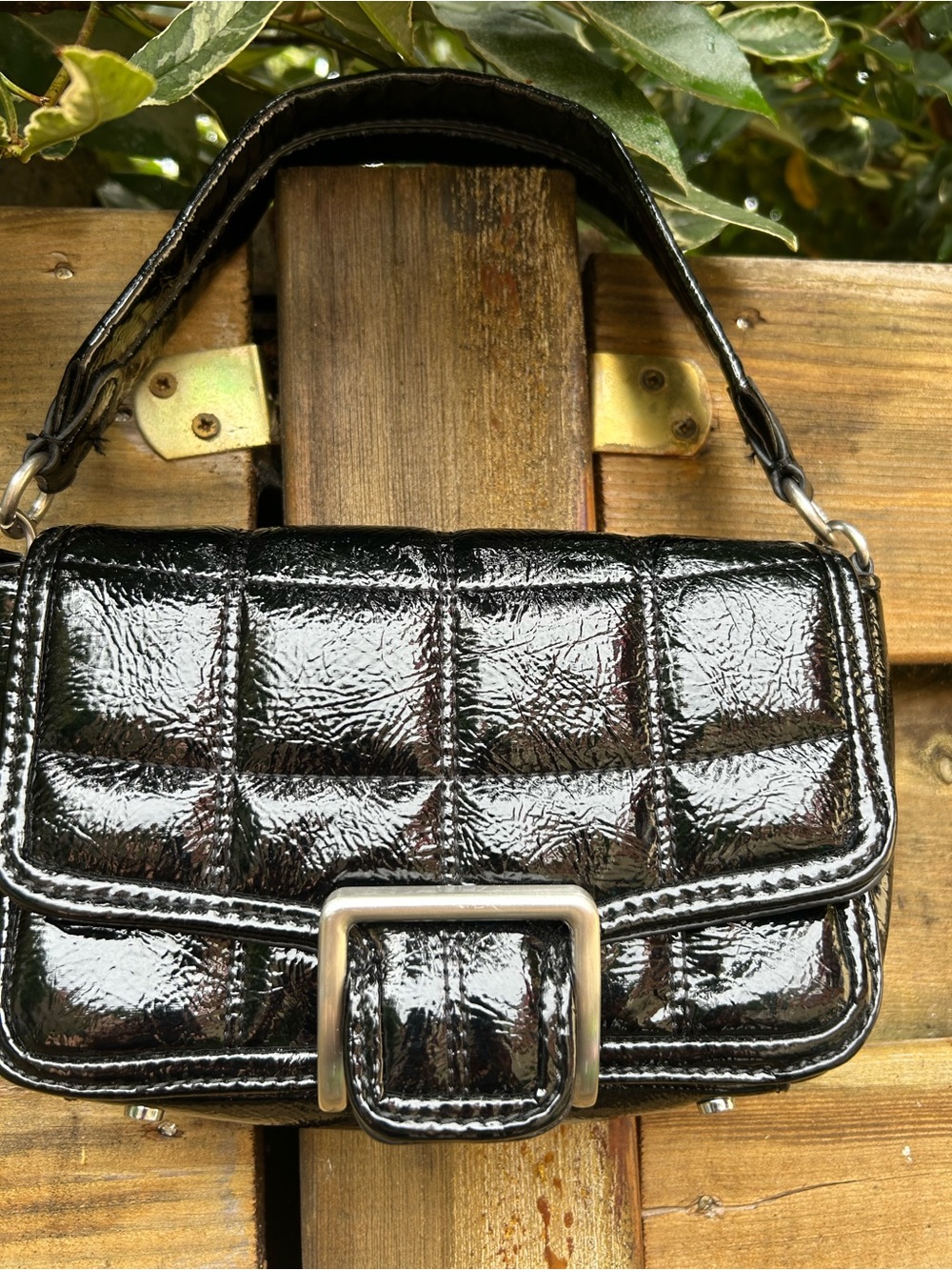 Zara black patent quilted shoulder bag small